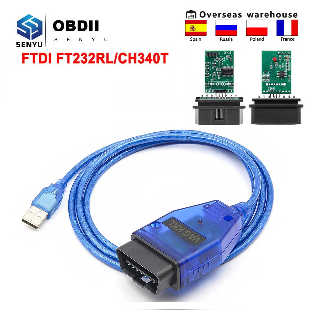 VAG 409.1 KKL COM With FTDI FT232RL CH340T OBD 2 OBD2 Car Diagnostic USB Interface Auto Cable