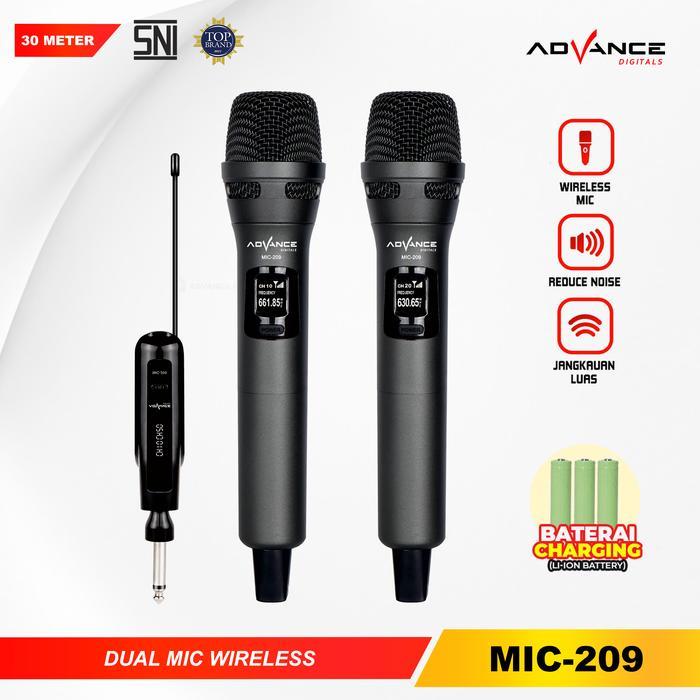 rendalens - Advance MIC-209 Double Mic Wireless Rechargeable - Untuk Soundcard/Speaker, Garansi 1