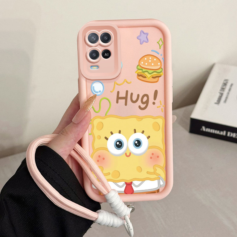 Casing Hp untuk OPPO A54 Case Casing HP Softcase Ponsel Soft Shell dengan Tali Silikon Kasing Spons 