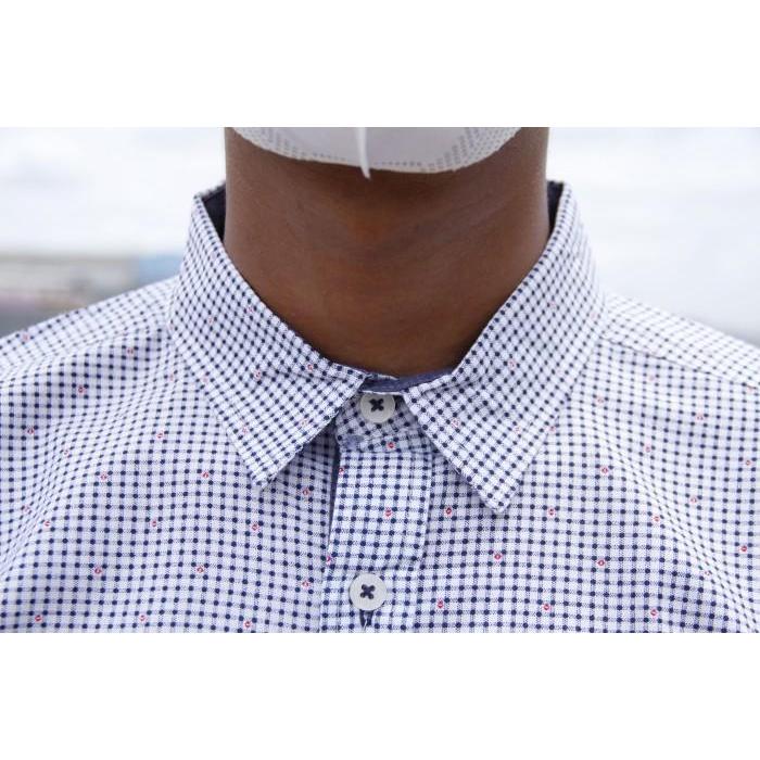 Kemeja Pria Lengan Pendek Putih Motif Kotak Bintik Contempo 07