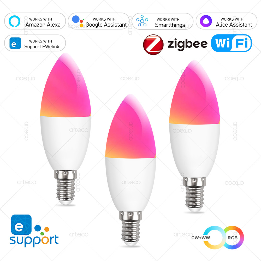 EWelink E14 Smart Bulb Wifi/Zigbee ,Dimmable Smart Led Lamp 2700-6500K RGB, Led Light Bulb Works