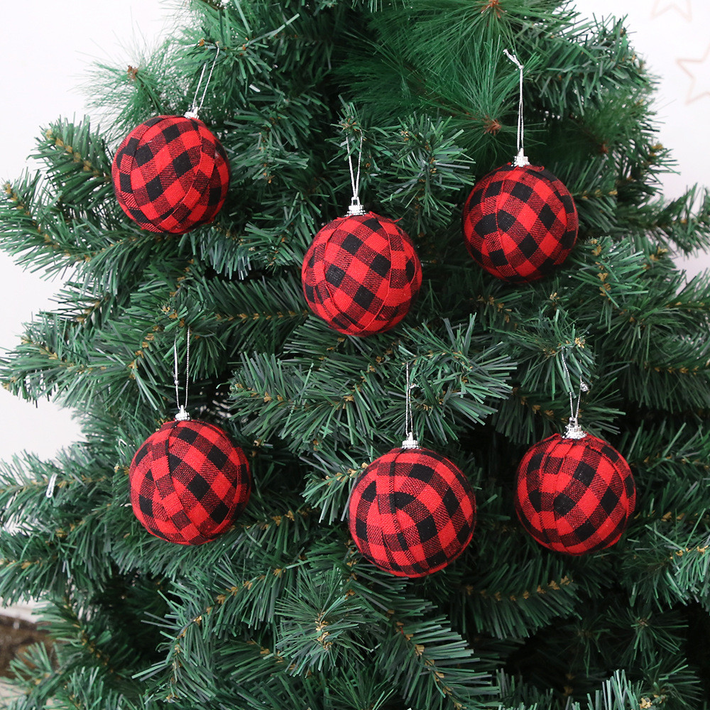 7CM Christmas Balls Christmas Tree Balls Toys Buffalo Plaid Fabric Ball Ornament Christmas Decoratio