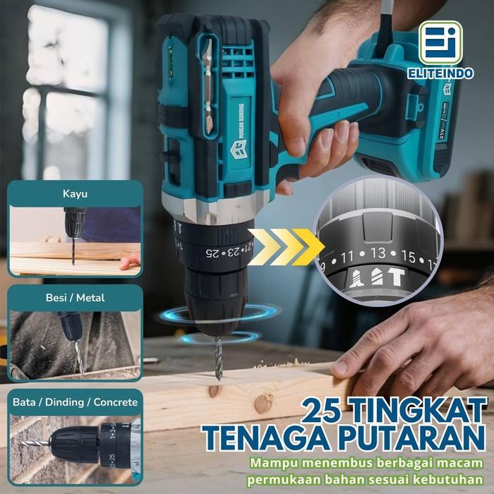 G11B2 Set Mesin Bor 2 Baterai 50PCS IN 1 Toolkit Lengkap Perkakas Cordless Dill Impact Alat Listrik