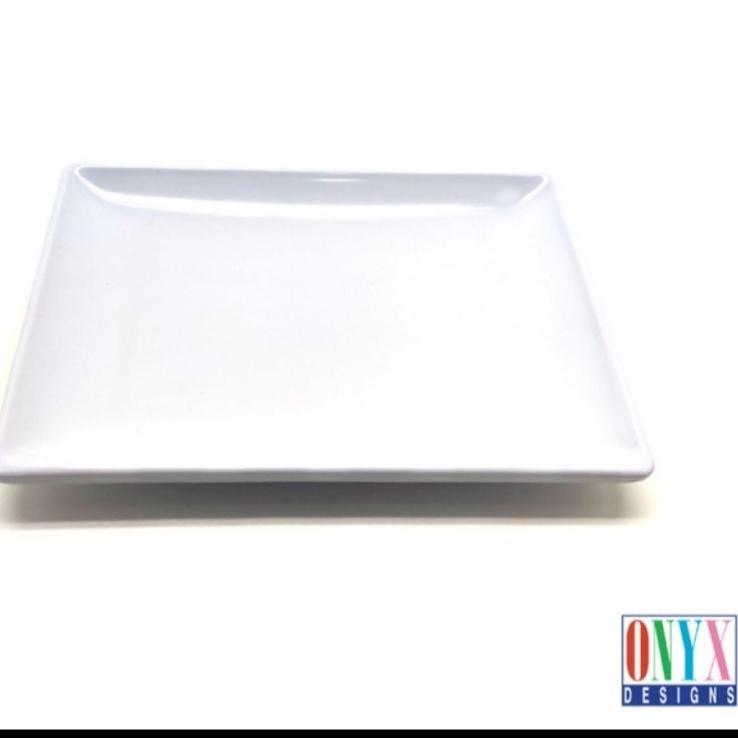 Piring Hitam Putih Segi Kotak Melamin Glossy Mengkilap Awet Murah Tebal Anti Pecah Premium Onyx 8.5"