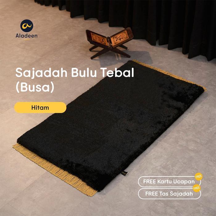 SAJADAH POLOS BULU TEBAL HITAM ALADEEN - SIZE DEWASA GRATIS TAS