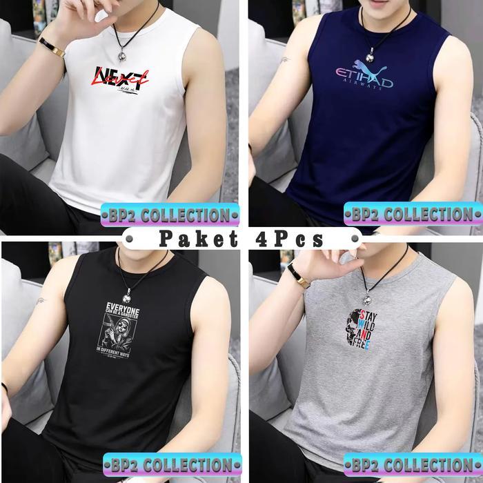 Re0H- Singlet Motif 4 Pcs 55K Pria Distro / Kaos Singlet Pria Dewasa / Baju Kaos Singlet Pria /