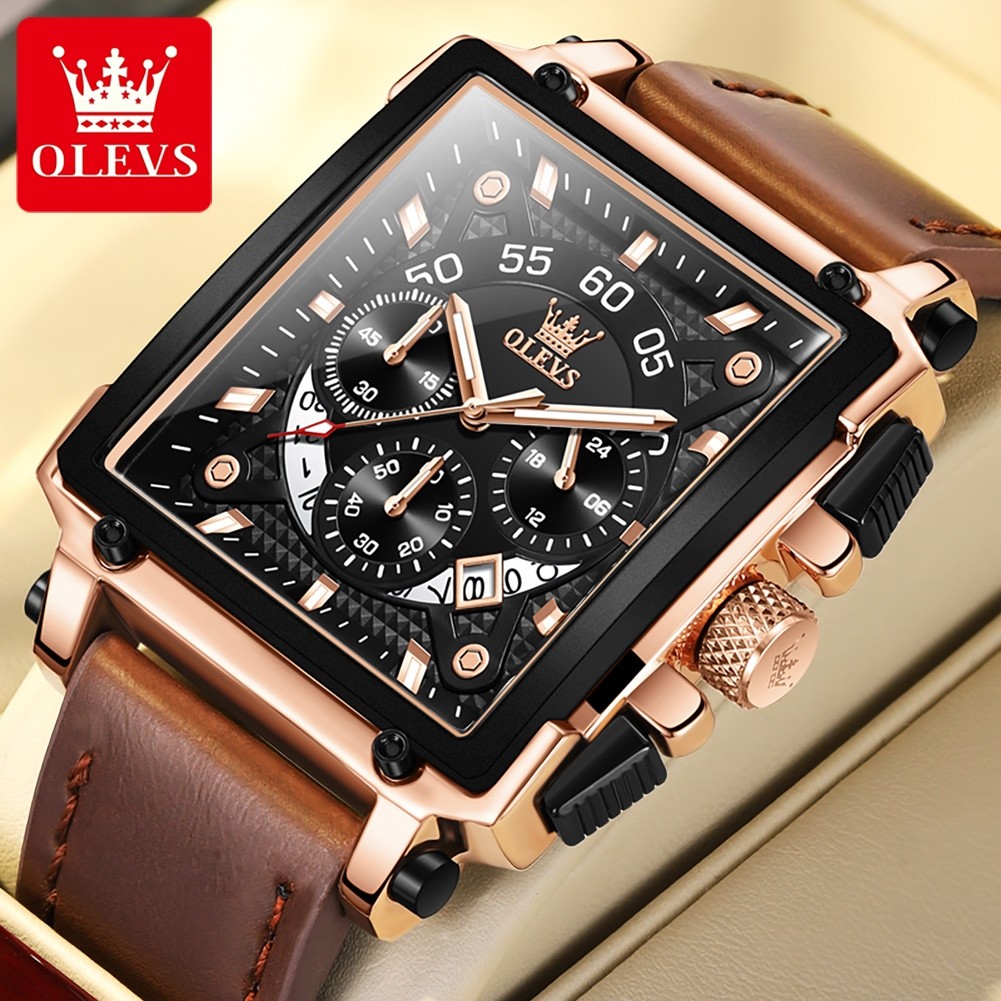 OLEVS Brand Men's Watch Quartz Watch Multi functional Waterproof Sports Square Watch 9919