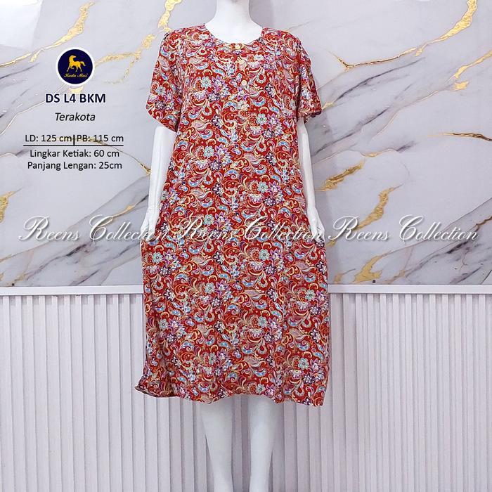 Daster L4 Jumbo Batik Kuda Mas LD 130cm Daster Rayon Busui Lengan Pendek Premium