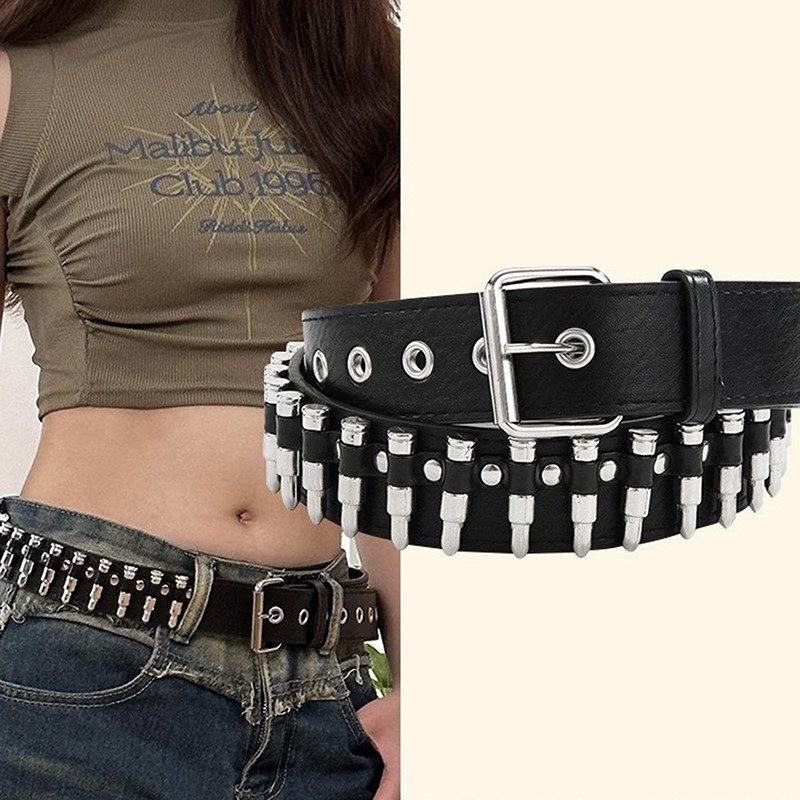 Authentic Rock Chic Bullet Rivet Leather Belt; Edgy Women'S Fashion Belt With Goth Studs.