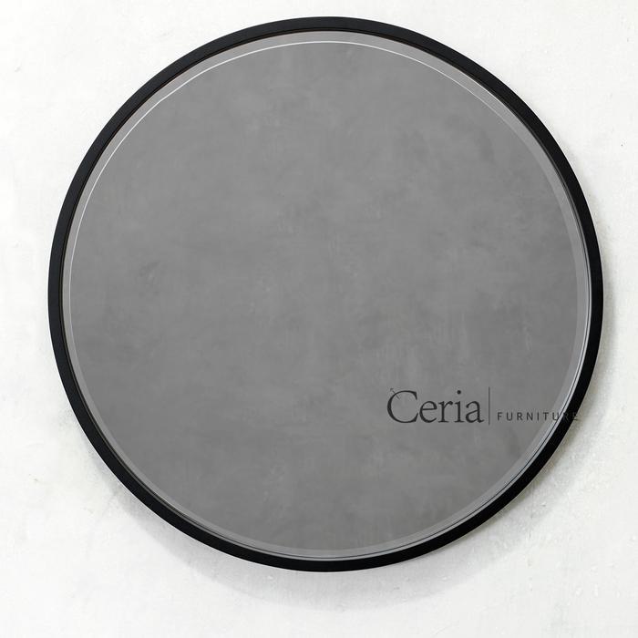 Cermin Bulat Kayu Hitam/Cermin Dinding/Cermin Wastafel Diameter 60 Cm