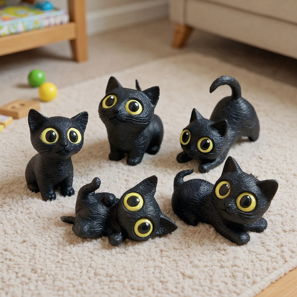 5PCS Cute 3D Printed Cat Decor Figurines Mini Cat Decor Statues for Home Living Room Desktop