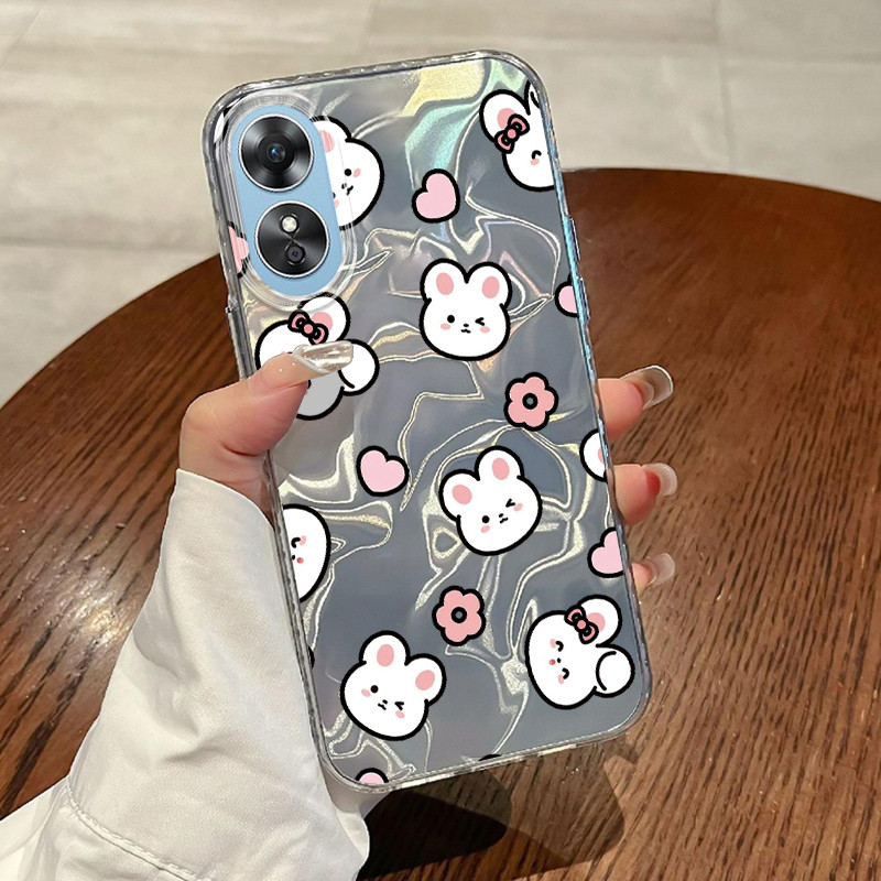 Casing Hp OPPO A17 OPPO A17K Case Casing Pola Kelinci Putih HP Kasing Kasus ponsel transparan mewah 