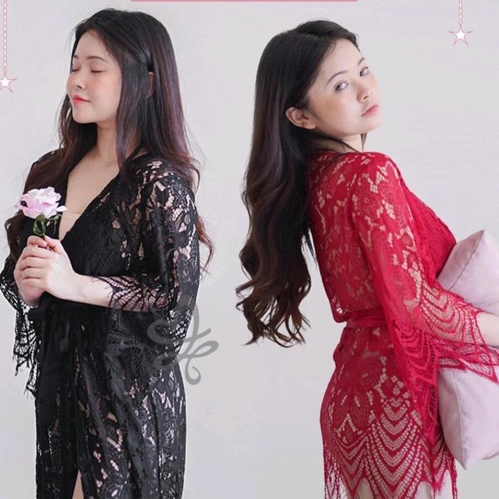 Lingerie Set Kimono Bra G String Model Brukat