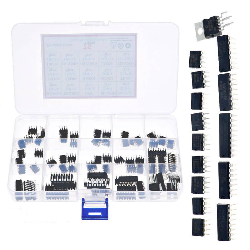 75pcs 15value DIP IC Assorted kit Box LM358 LM386 ULN2003 LM324 NE555 MC34063 TDA2822 JRC4558 OP07