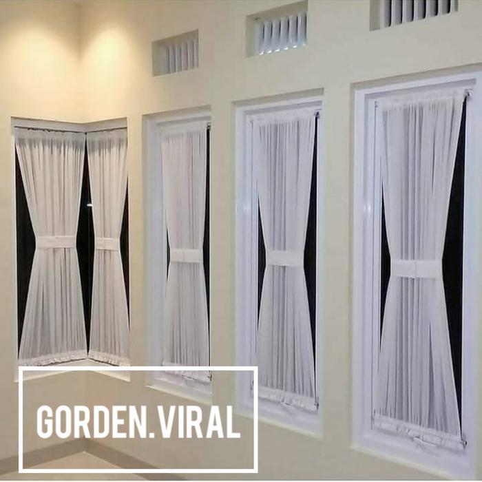 Gorden Vitrase Putih Polos Model Kupu Kupu Pita Spiral Hordeng Tali Jendela Pintu Curtain