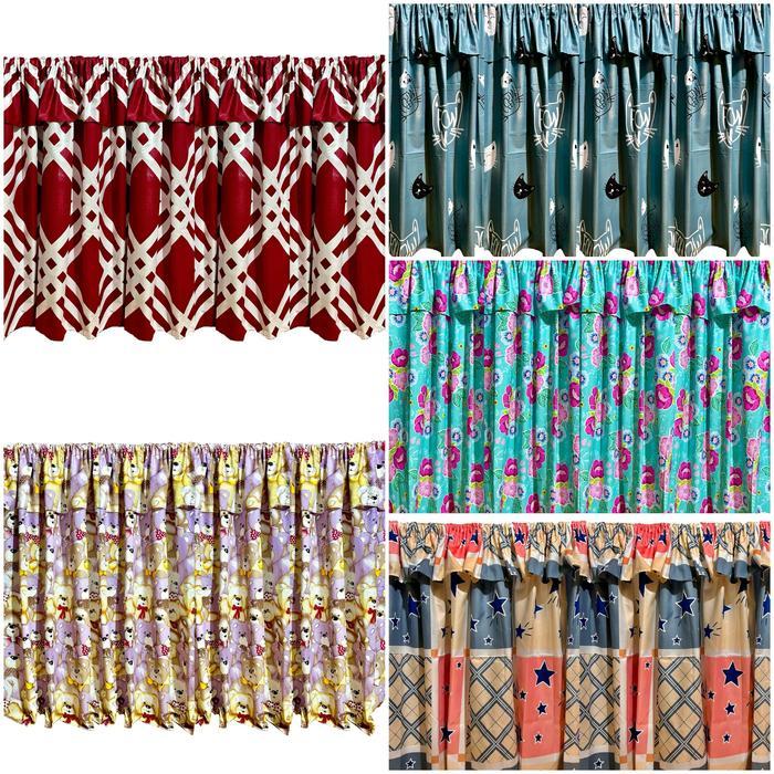 Tirai kolong dapur motif bunga. gorden kolong tali serut Kain Katun Curtain