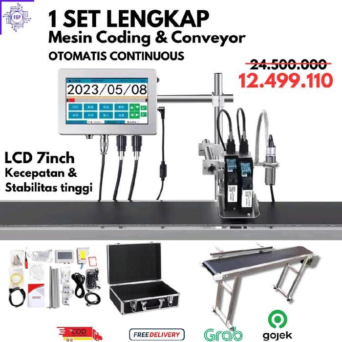 Mesin Coding Expired Date, Barcode, QR Inkjet, Printer Otomatis + Conveyor