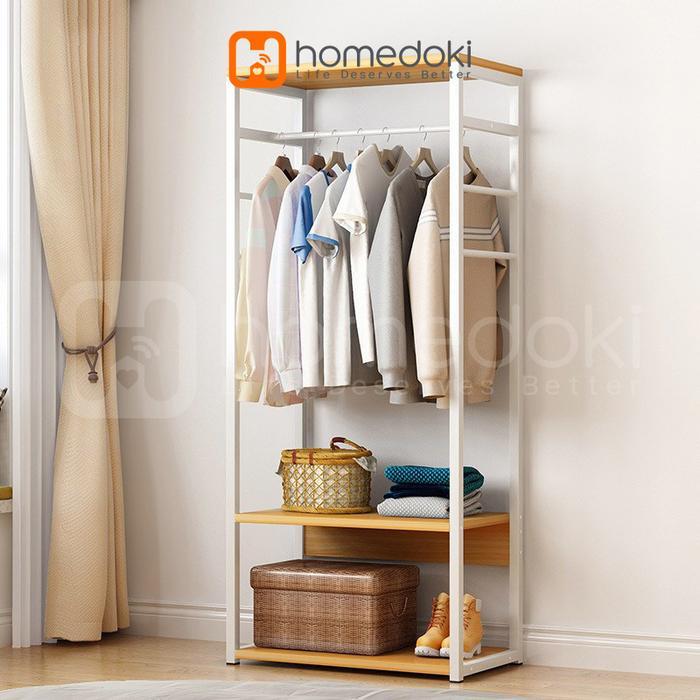 Homedoki Rak Baju Gantung Stand Hanger Rak Baju Rak Pakaian Rak Gantung Baju Kayu Besi