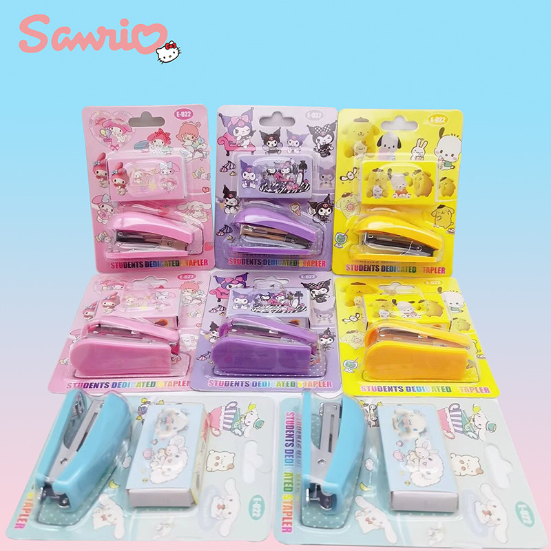12/24 Box Sanrio Mini Stapler Kuromi My Melody Cinnamoroll Stapler Set Staples Binding Tools Station