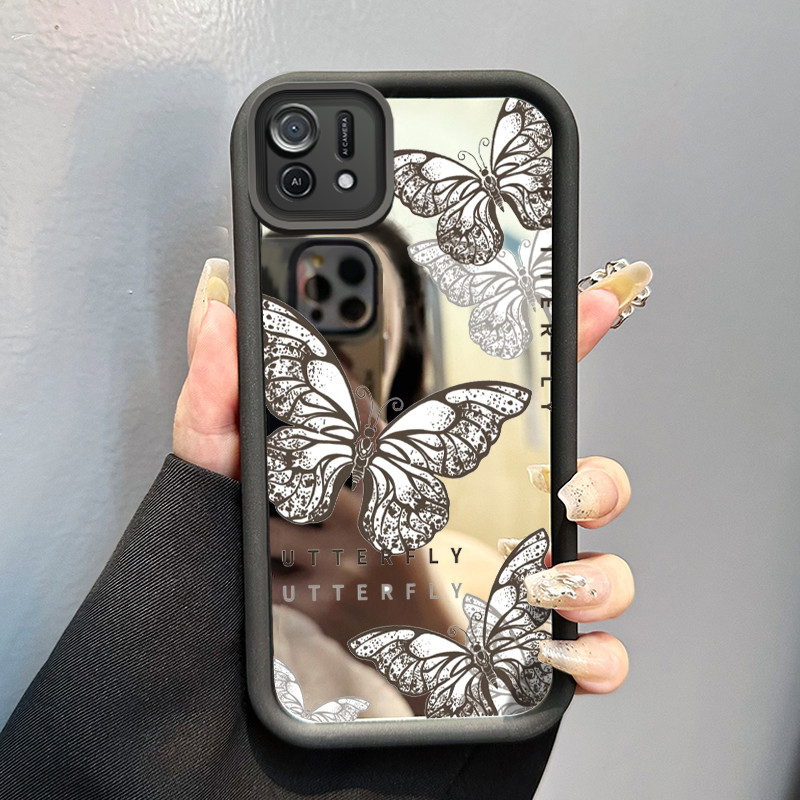 Casing Hp OPPO A16K OPPO A16E Case HP Casing pola Kupu-kupu Hitam Kasing cermin Cesing Silikon Softc