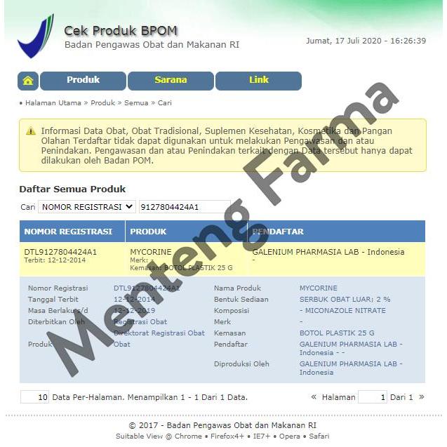 lebx- Mycorine Cream 15 Gr - Salep Gatal Jamur, Panu, Kurap, Kutu Air