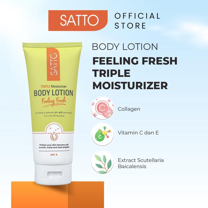 75r2- Satto Triple Moisturizer Brightening Body Lotion Feeling Fresh 200 Ml Kering