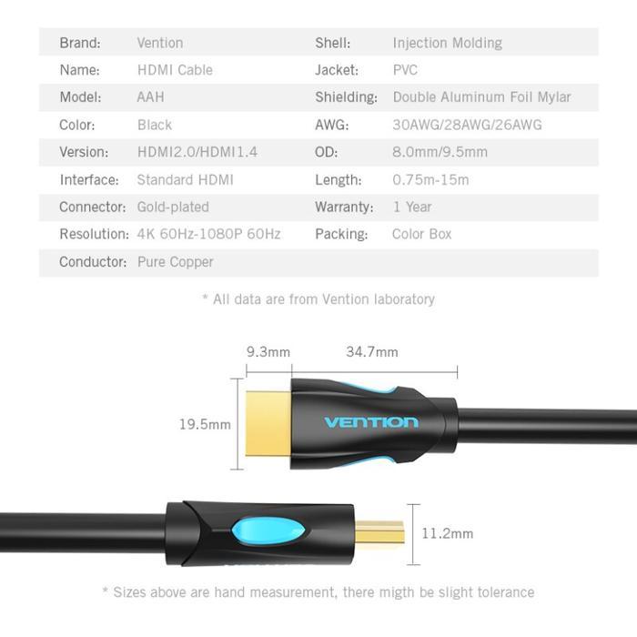 fq6n- Vention [Vaa-M02 2M] Kabel Hdmi V2.0B 4K Ultra Hd