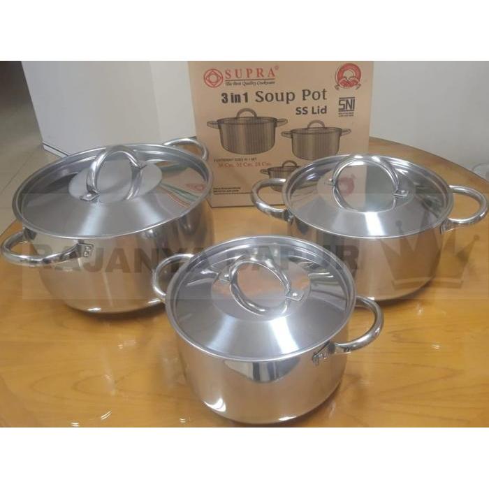 Panci supra soup pot 3 in 1 stainless steel - panci set induksi stainless steel supra - panci