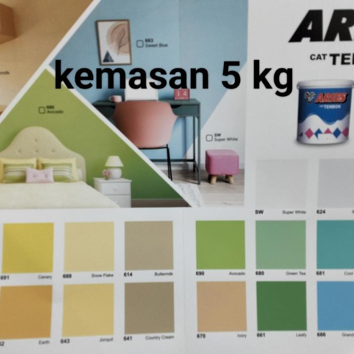 TERLARIS CAT TEMBOK ARIES WARNA LENGKAP 5 KG ,CAT ARIES 5KG WARNA LENGKAP READY