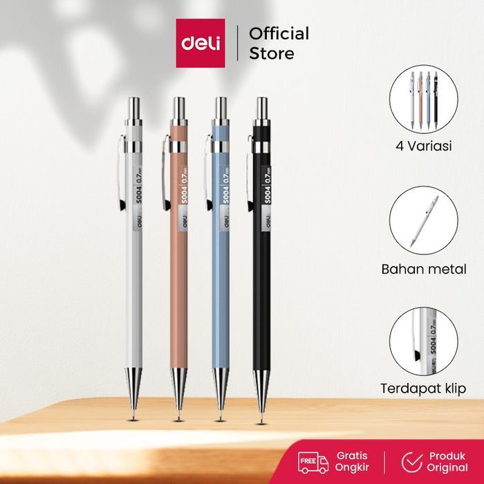 Deli Metal Mechanical Pencil / Pensil Mekanik Besi 0.5mm Nyaman Digenggam S003 Alat Multifungsi