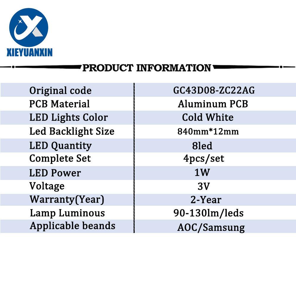 4Pcs/set 43inch 857mm LED Backlight Strip for  8led GC43D08-ZC22AG T4312M UA43NU6900 UA43NU6000J UN4