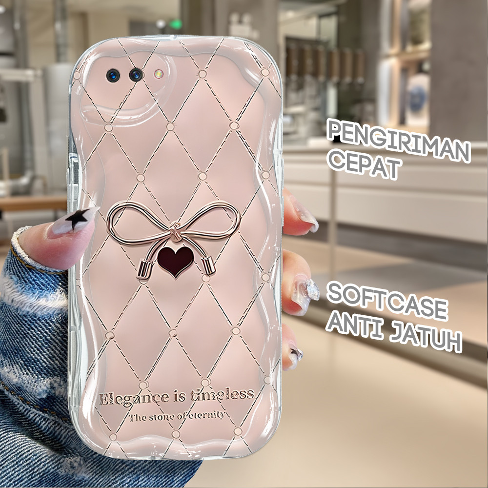 Casing Hp Untuk OPPO A3S A5 A12E Softcase Pink Bow 6127 Phone Case Soft Cassing Cream Kesing