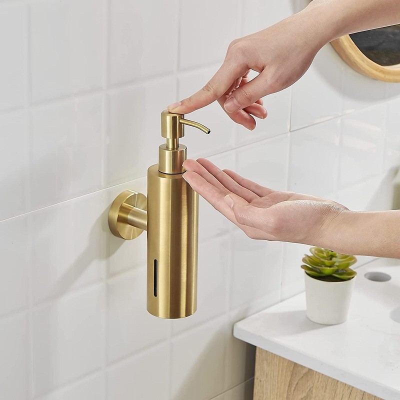 Brushed Gold Soap Dispenser Wall Mounted Soap and Lotion Dispenser Stainless Steel Shampoo Dispenser