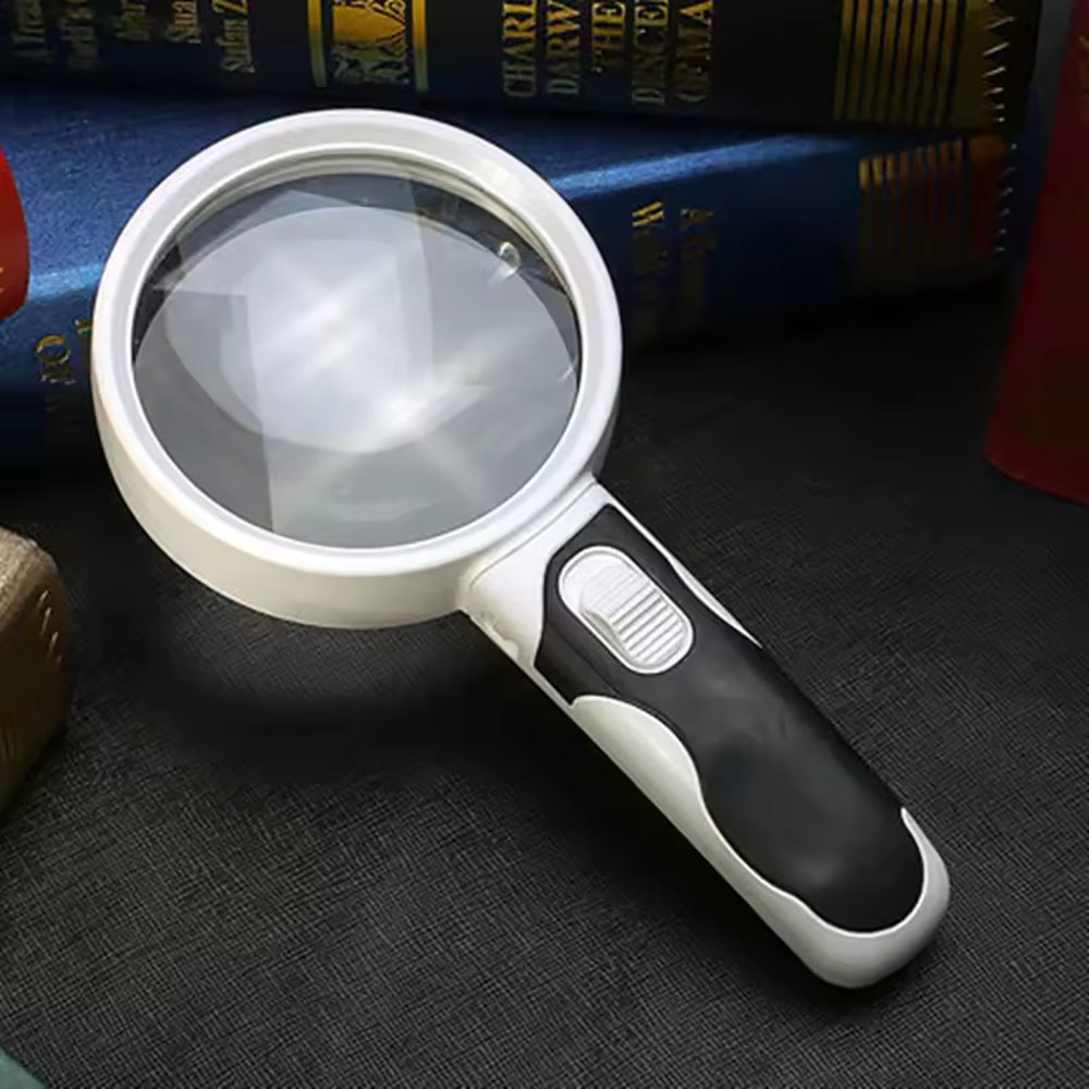 5X 10X Optical Magnifier with LED Lights, 80mm Diameter Handheld Backlit Magnifier for Magnifier