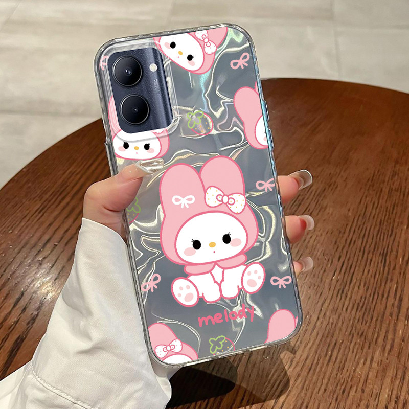 Casing Hp Untuk Realme C33 Case Pink bow rabbit Lovely Gradiant Laser  Kesing Kasing Cesing Silikon 
