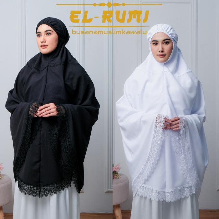 Elrumi Official - Bergo Umroh Dan Haji Dewasa Wanita Bahan Katun Premium Khimar Cantik Hitam Putih