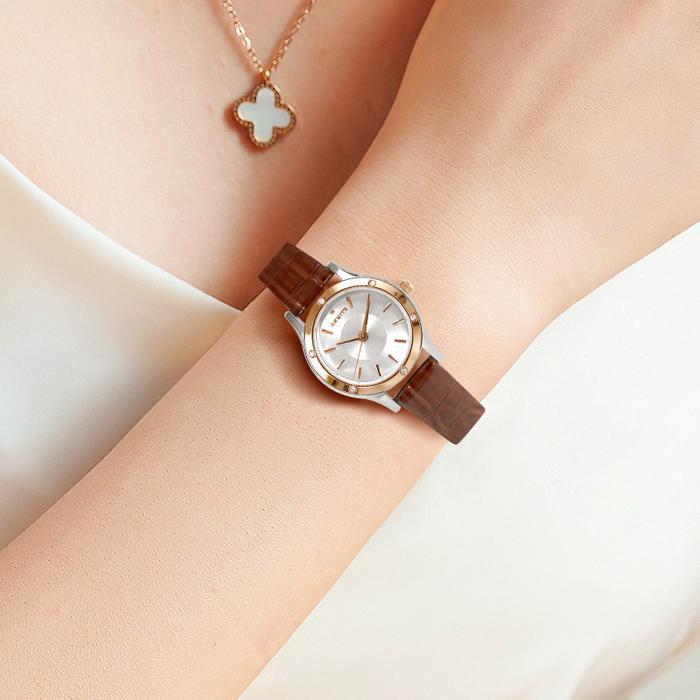 Jam Tangan Wanita Berlian Elegan Kulit Jam Tangan Wanita Anti Air Tali Kulit Jam Tangan Wanita Kulit