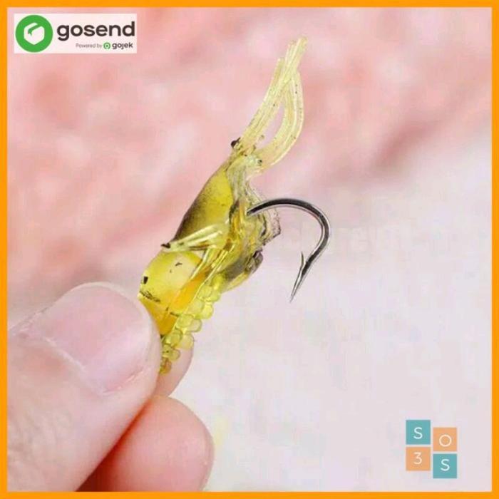 wkgw- 10 Pcs Umpan Pancing Udang Tiruan Bahan Lembut Dengan Kail Tajam Untuk Memancing Ikan