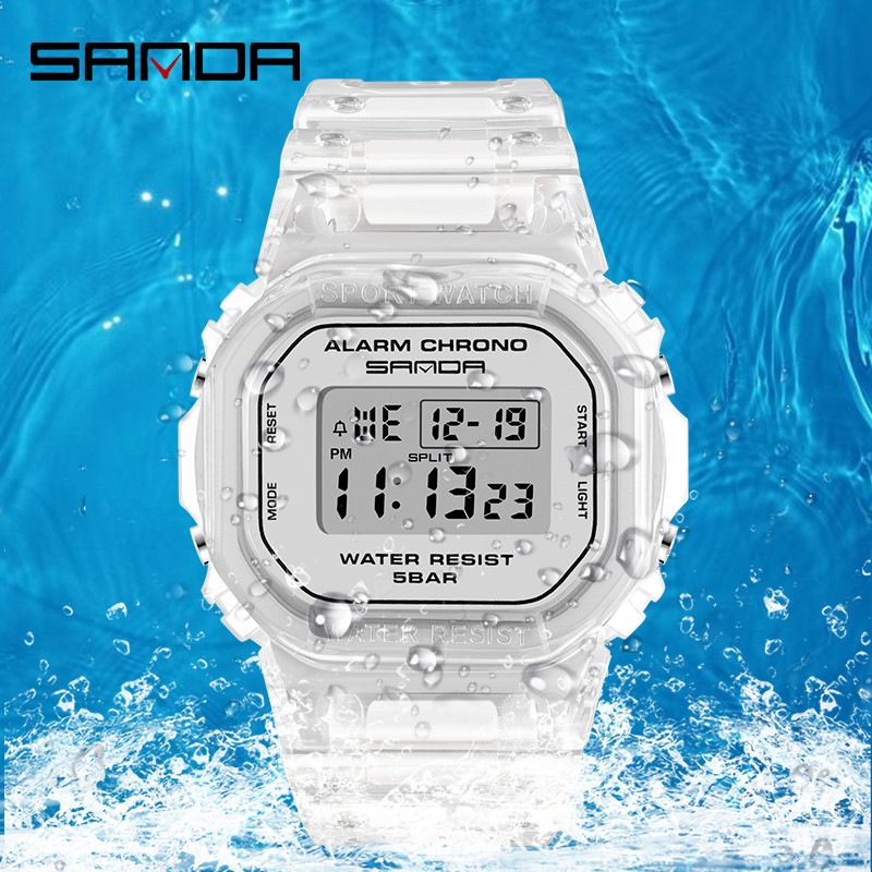 Sanda Fashion Sport Watch Women Transparent Strap Led Digital Clock Ladies Electronic Watch 2009