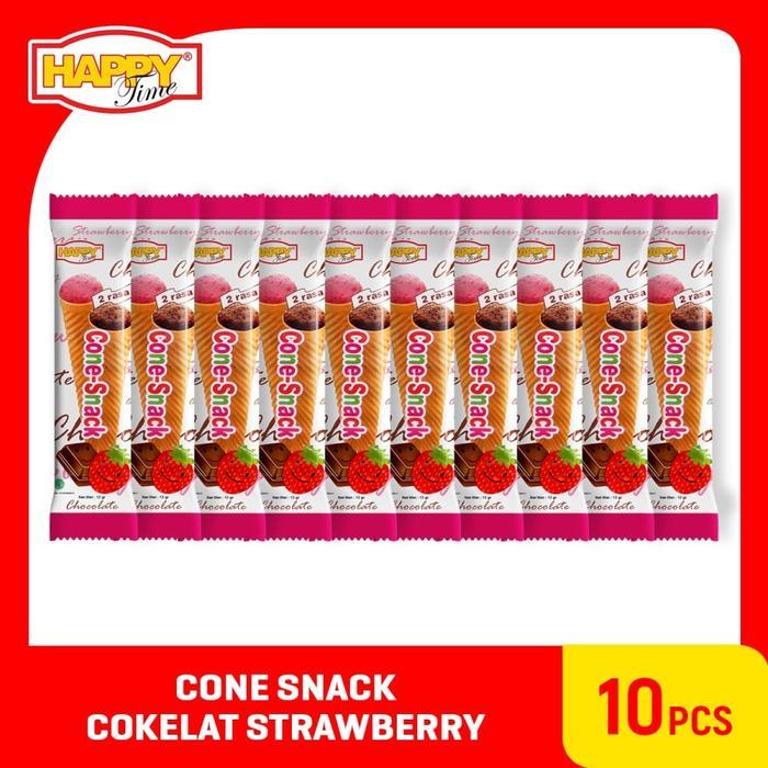 New Happy Time Cone Snack Cokelat Strawberry Happy Time (10 Pcs)