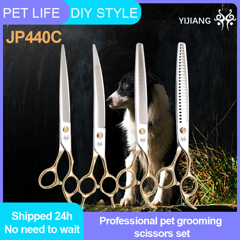 Yijiang JP440C Steel 8.0inch Professional Grooming Straight/Curved/Thinning/Chunker Scissors Set for