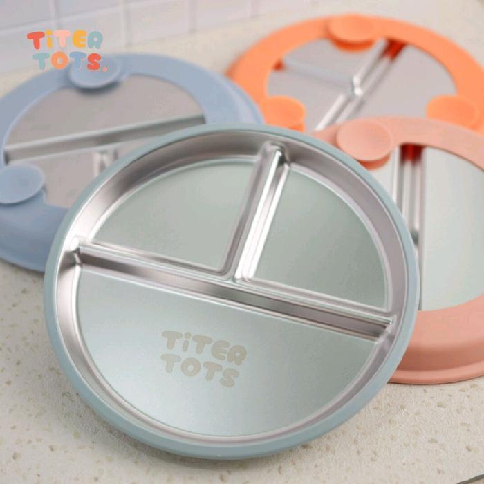 scxq- Titertots - Stainless Suction Plate Piring Bayi Mpasi Lepas Pasang Silicone Suction