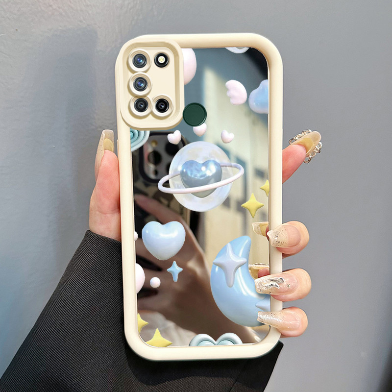 Casing Hp Untuk Realme 7i Realme C17 Case 3D Blue Star Moon Makeup Cermin Elegan Kesing Mirror Kaca 
