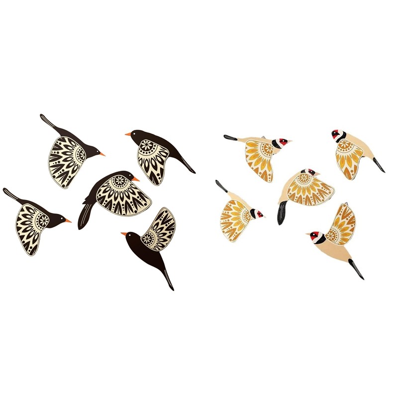 B62B-5Pcs Wooden Bird Wall Art Wood Flying Birds Wall Decor Rustic Folk Art Wall Decor For Gift Bird