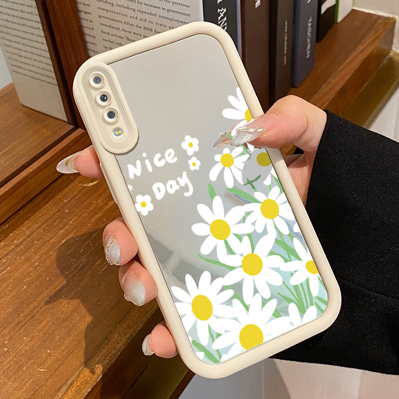 Casing Hp Untuk Samsung Galaxy A7 2018 Case Nice day Bunga aster Fancy Cermin 3D Painted Kesing Mirr