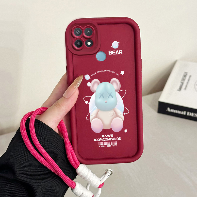 Casing Hp untuk OPPO A15 A15s A35 4G Case Casing HP Softcase Ponsel Soft Shell dengan Tali Silikon K