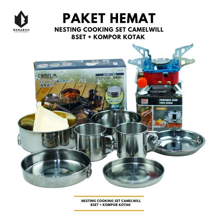 Paket Hemat Nesting Cooking Set Camelwill 8 Set+ Kompor Kotak Portable