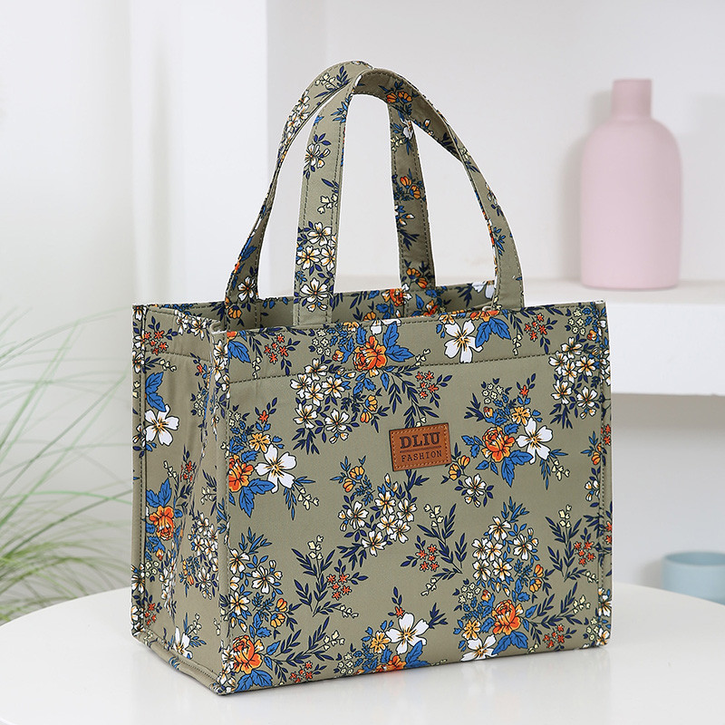 New style nylon printing thickened large capacity handbag, work portable zipper semi-closed lunch