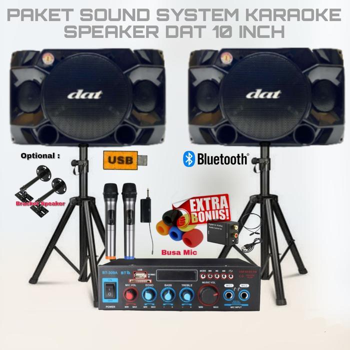 Paket Sound System Karaoke Speaker Dat 10 Inch Ampli Usb Bluetooth Mic Wireless Sedang Diskon