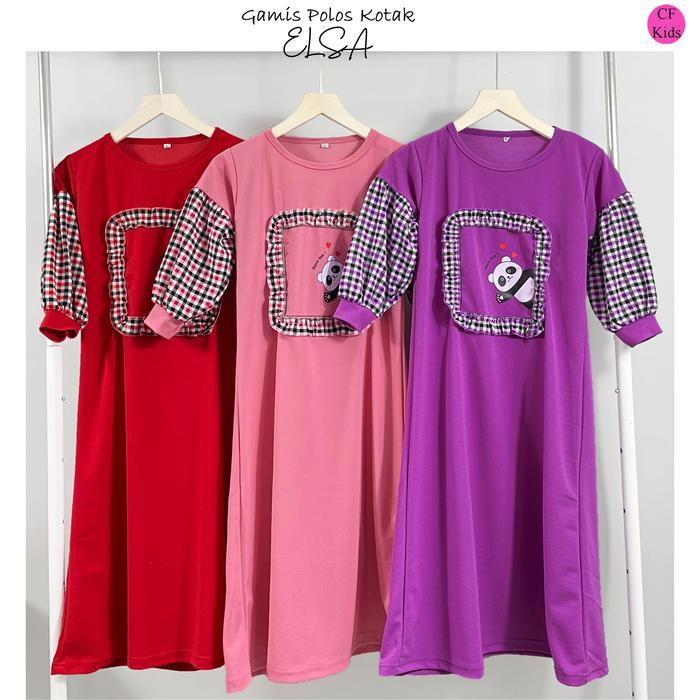 ec9o- Cf Kids Gamis Anak Perempuan Polos Kotak Elsa